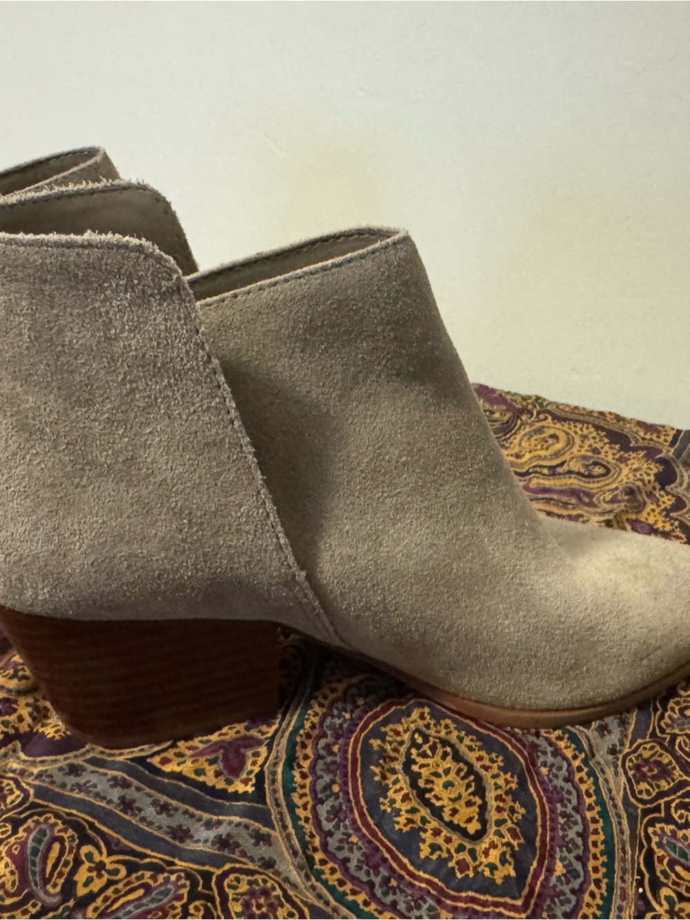Dolce Vita Taupe Suede Ankle Bootie with Stacked Heel